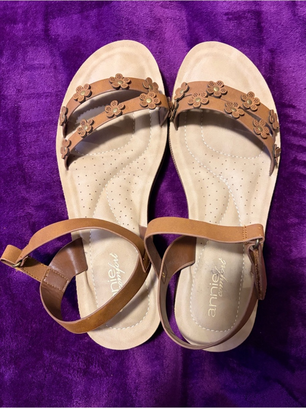 Annie Brown Floral Double-Strap Women's Sandals
